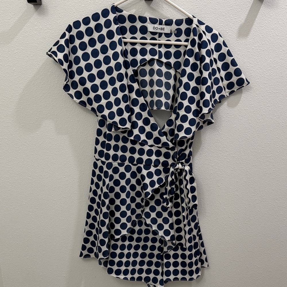DO+BE Navy Blue Polka Dot Wrap Romper